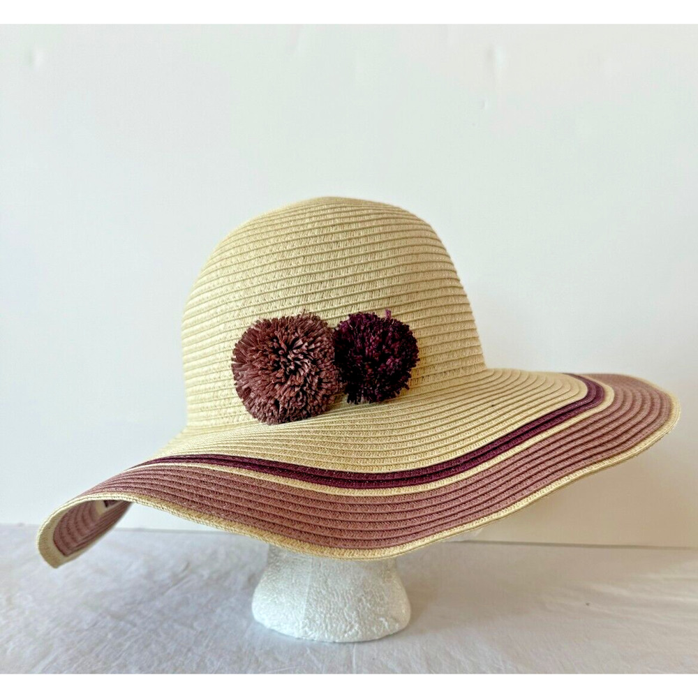 Quagga Green Label Straw Hat Womens Floppy Beach Tan Purple Flower Accent OS